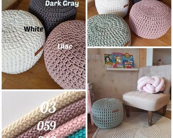 Lilac Pouf -Footstool-Nursery Decor-Floor Cushion-Kids Furniture-Bean Bag-Crochet Pouf-Pouffe-Kids Pouf-Nursery Pouf