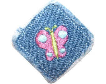 ID 2345 Butterfly Blue Jean Patch Denim Square Embroidered Iron On Applique