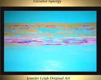 Original Large Abstract Painting Modern Acrylic Painting Oil Painting Canvas Art SYNERGY Turquoise Gold 36x24 Textured Wall Art J.LEIGH