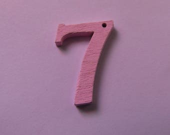 wooden pendant number "7" 22 mm tall various colors to choose