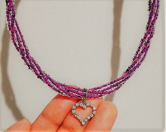 Purple Twisted Necklace w Heart Pendant