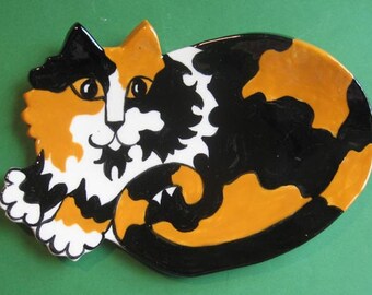 CAT SPOON REST - or soap dish , trinket holder or tea bag holder- long hair
