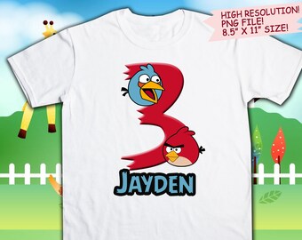 Angry Birds Iron On Transfer. Angry Birds Birthday Shirt DIY. Angry Birds Printable Decal Design. Boy Birthday Shirt DIY. Digital Files.