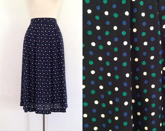 full midi skirt vintage full skirt womens 90s rayon skirt long skirt highwaisted elastic waist polka dot print high waisted