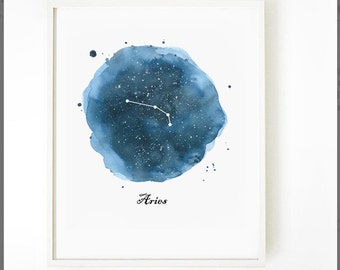 Aries Constellation Print, Watercolor Zodiac Painting Print, Astronomy Art, Watercolor Print
