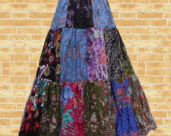 Colorful Patchwork Long Tiered Skirt, Patchwork Skirt, Handmade Patchwork, Long Skirt, Boho Skirt, Bohemian Gypsy Skirt, - CL2