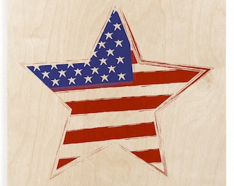 Star American Flag Wood Print - Wooden Wall Decor, American Flag Decor, Fourth Of July Decor, Patriotic Art, American Flag Wall Hanging