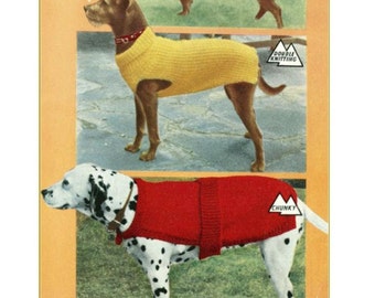 Knitting Pattern - Vintage pattern DOG COATS 3 styles and 3 sizes
