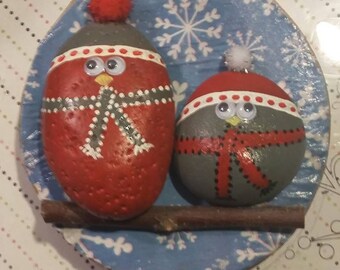 Painted wood/rock owl wall hanging