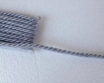 1.1 yards charcoal grey 5 mm twist cord, twisted , Wrapped Thread Cord, Satin Twisted cord , knot rope, Fabric Rope Trim Accent for Crafting