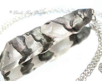 Large Wrapped Raw Quartz Crystal Necklace Large Crystal Layering Pendant Lorelie Kay Designs