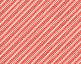 Ella and Ollie - Ticking Stripe in Strawberry Red : sku 20306-21 cotton quilting fabric by Fig Tree and Co. for Moda Fabrics