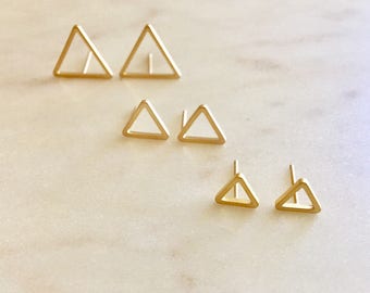 Triangle Stud Earrings Minimalist Earrings Triangle Earrings Tiny Stud Earrings Gold Earrings Birthday Gift for Her Silver Earrings Silver