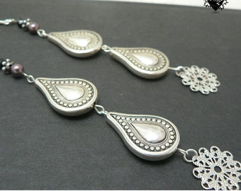 Intricate Silver Tear Drop extra-long shoulder duster earrings
