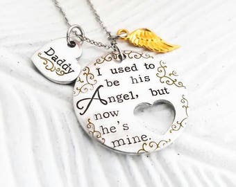 memorial jewelry, parent loss necklace, memorial keepsake jewelry, gold and silver memorial necklace, I used to be his angel,loss of husband