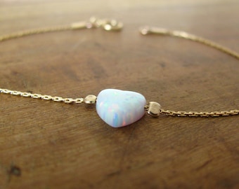 Opal bracelet, heart bracelet, gold bracelet, opal heart bracelet, white opal bracelet, glistening bracelet, fire opal bracelet