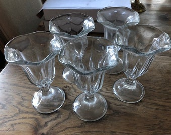 Five Old Fashioned Heavy Ice Cream Glasses - 5