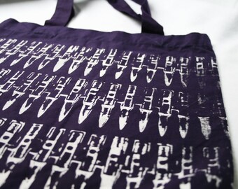 Organic Tote Bag "bullets purple" punk DIY screen-print white eco