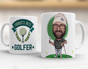 Golf Custom Caricature Mug, Golf Gift for men, Golf Gift for him, Golf Coach Gift, Golf Gift Ideas, Golf Gifts, Golfer Gift, Golf Mug