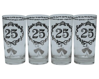 Silver Anniversary 25 Wedding Bells Glassware by Culver - Vintage Silver and Glass Barware