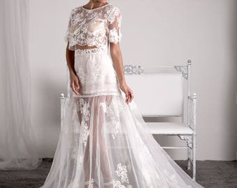 Beach wedding dress,Boho Chic Wedding Dress,Summer Wedding Dress,Lace Wedding Dress,Sexy bridal gown-Riviera