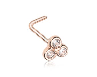 Rose Gold Sparkle Trinity L-Shaped Nose Ring