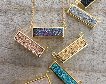 Druzy Bar Necklace, Druzy Necklace, Bar Necklace, Drusy Necklace, Druzy Jewelry, Titanium Druzy Necklace