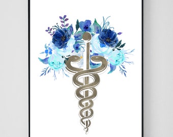 Caduceus Art, Caduceus Symbol, Medical School Graduation Gift, Medical School Gift, Doctor Office Decor, Medicine Art, Medical Symbol Print