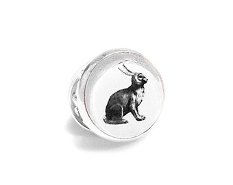 Rabbit Pin Brooch Tie Tack Bunny Hare Woodland Black and White