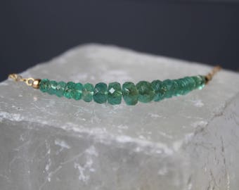Emerald Necklace, Zambian Emerald Necklace, Gemstone Bar Necklace, Emerald Choker, May Birthstone