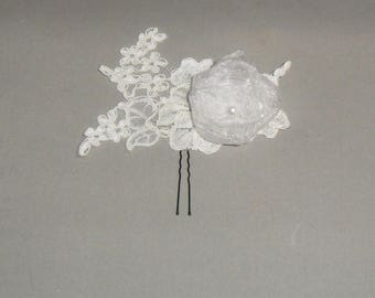 White flower bridal hair stick