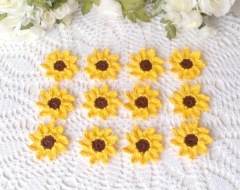 12 Crochet Pointy Daisies in Sunflower Yellow - 2 1/4 inch - 6 cm