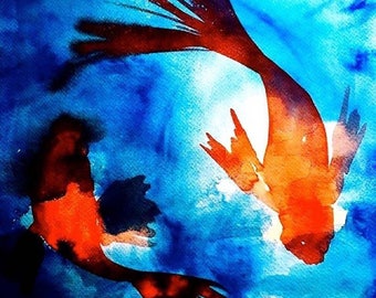 CIRCLING KOI Limited Edition Watercolor Print by Victoria Anderson