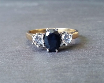 Vintage Sapphire Engagement Ring, Diamond Ring, Engagement Ring, Gold Sapphire & Diamond Ring, Vintage Wedding Jewelry, Wedding Band
