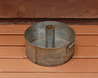Swans Down Cake Pan, Tinware Angel Food Cake Pan, Vintage Tin Cake Pan