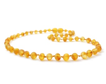 Raw Baltic Amber Teething Necklace, Honey Color, Available in 11-14.2" (28-36 cm) Length, Made from Unpolished Baroque Baltic Amber Beads