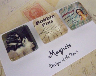 Square Glass Magnet Set - Vintage Hairdressing Collection
