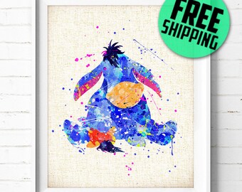 Disney, Winnie the Pooh Eeyore, Poster, Watercolor Painting, Wall Art Print, Nursery Gift, Baby Shower, Kids Decor, Home Decor, 159