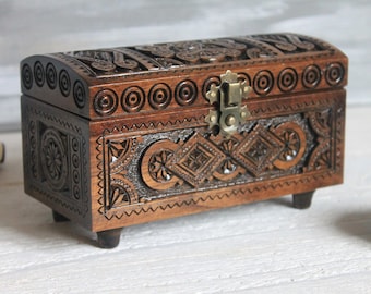 Wooden Box Wooden Jewelry Box Carved Wooden Box Wedding Box Jewelry Storage Decorative Box 16x8 cm