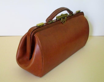 Lovely Antique French Leather Doctors Bag-Leather Travel Bag-Carry On Bag-Beautiful Textured Leather-Original Production Tag-Great Condition