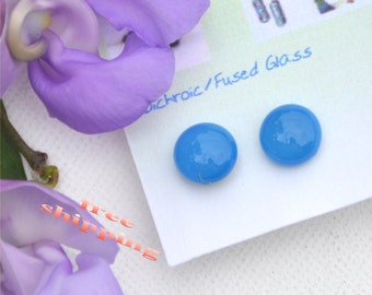 188 Fused glass earrings, smoky blue