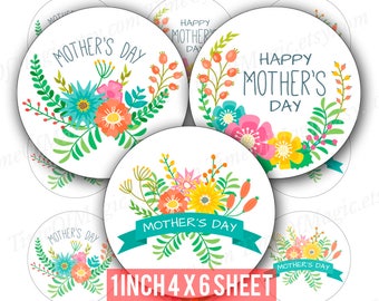 Happy Mother's Day Digital Collage Sheet 1" inch 25mm Bottlecap Printable Image Download for pendants bottle cap stickers labels Best Mom