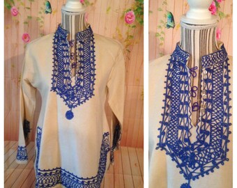 Vintage Cotton Blue and Off White Tunic