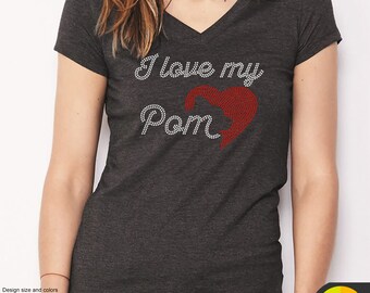 I Love My Pom Pomeranian Iron-on Rhinestone Transfer Bling Crystal Applique Design - Make Your Own Shirt DIY