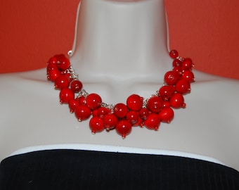 Statement Necklace Chunky Red Beaded Necklace Wood Necklace and Earrings Set Bold