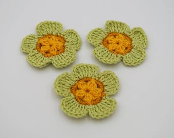 Crochet Flowerset 3 parts crochet crochet baby crochet flowers appliqués embroidery cotton crochet scrapbooking-Flower Cardmaking Appligue