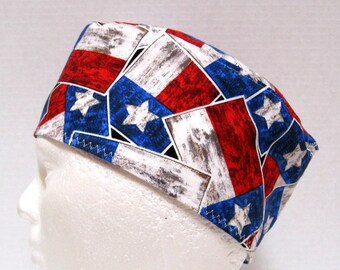 Mens Scrub Hat, Scrub Cap, Surgical Cap, Skull Cap, Chemo Cap Texas Flag