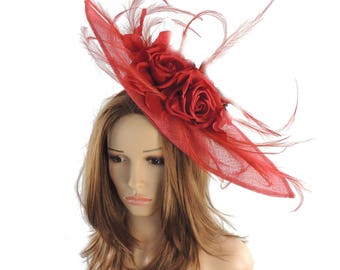 Red Fascinator Kentucky Derby or Wedding Hat **SAMPLE SALE