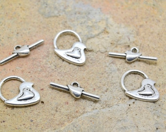 3 x T bird duck chick silver toogle clasp