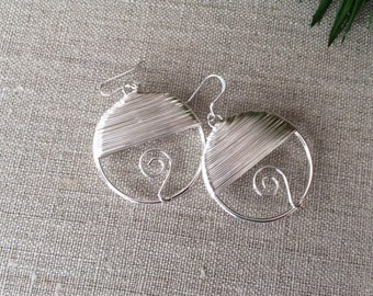 Wire Wrapped Silver Earrings, Wire Wrapped Jewelry, Boho Earrings, Hoop Earrings, Metal Earrings, Silver earrings, Silver Wire Earrings